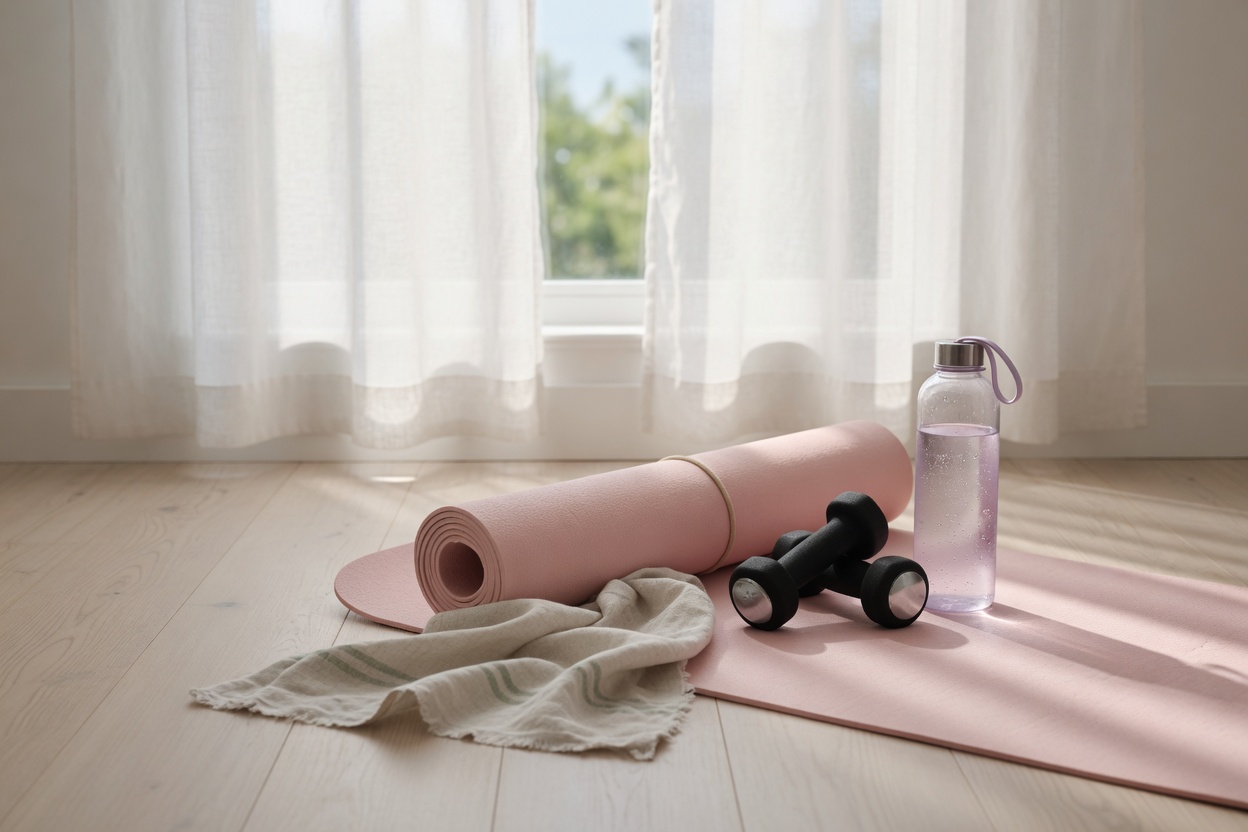 Home fitness setup in morning light