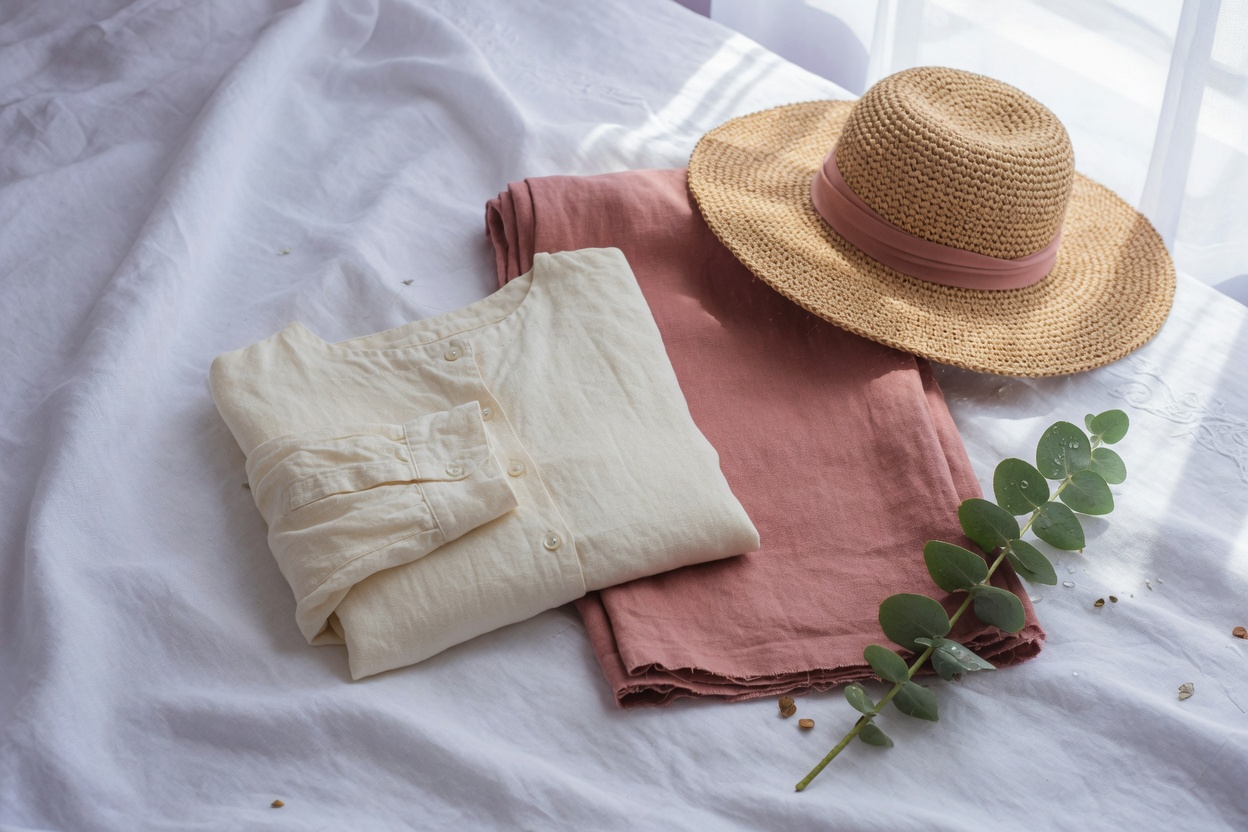 Cream and rose linen clothing