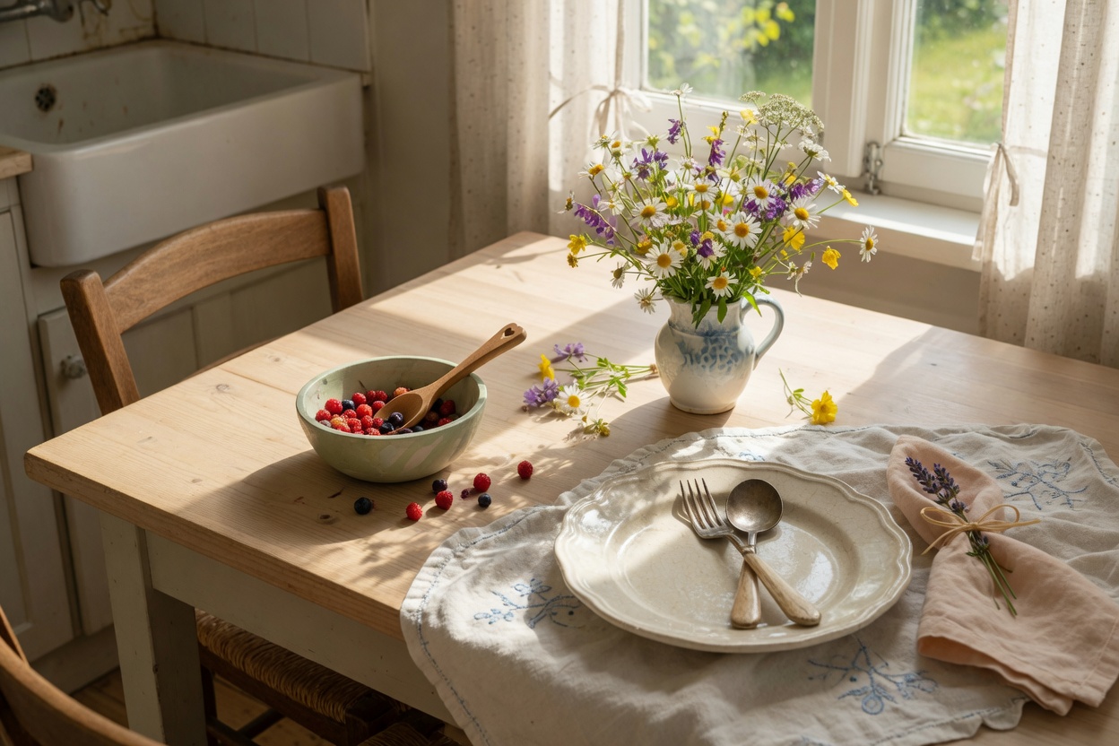 Sunlit family kitchen table